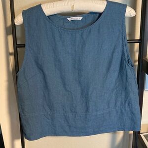 Linenfox Crop Linen Top - Stellar Blue